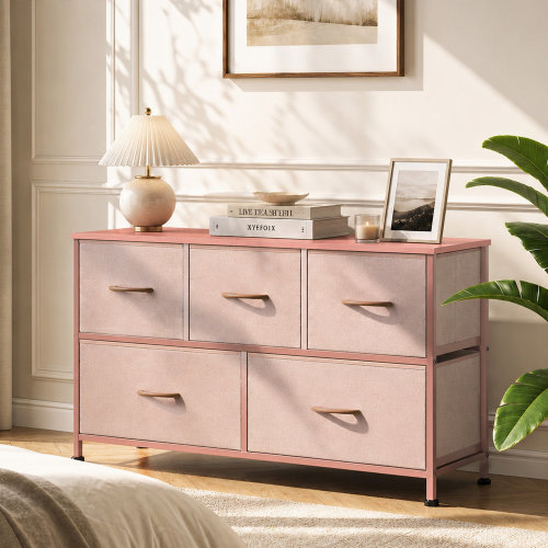 17 Stories Wide Dresser For Bedroom With 5 Fabric Drawers, Storage Organization Unit With Fabric Bins For Closet & Reviews | Wayfair