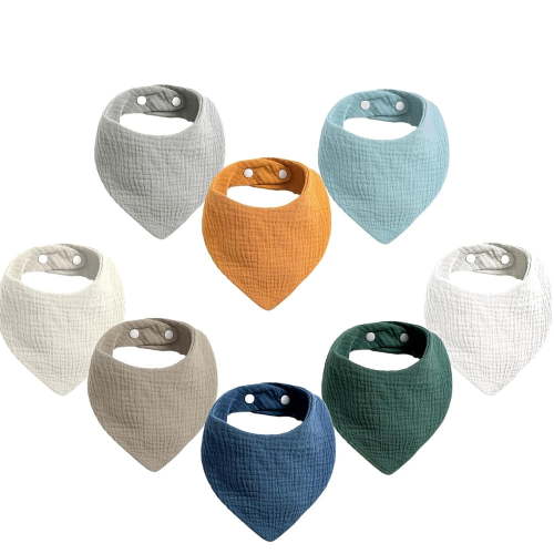 8 Pack Muslin Baby Bibs Baby Bandana Drool Bibs 100% Cotton for Unisex Boys Girls, NOGIS 8 Solid Colors Set for Teething and Drooling (Style1)