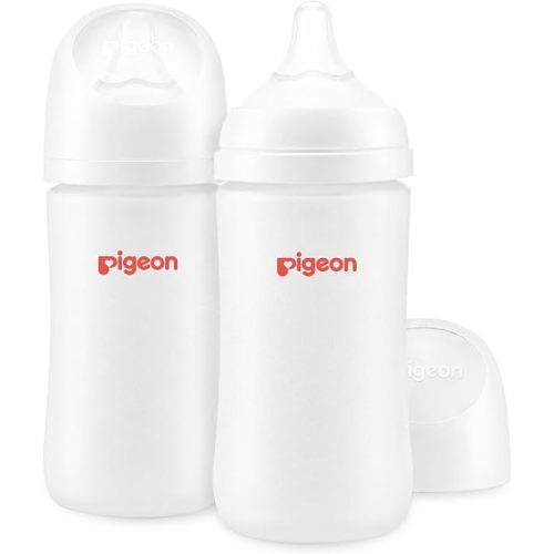 Pigeon Silicone Coating Baby Bottles, Wide Neck, 8 oz, Pack of 2
