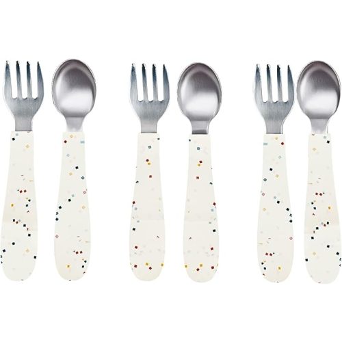 WeeSprout Toddler Utensils, 3 Forks & 3 Spoons, 18/8 Stainless Steel & Food Grade Silicone, Thick Easy-Grip Handles, Perfect Length For New Self Feeders, Gentle On Gums & Teeth, Dishwasher Safe