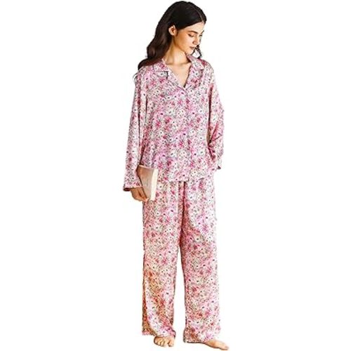 Womens Silk Satin Pajamas Set Button Down 2 Piece Pjs Long Sleeve Oversized Sleepwear with Pockets