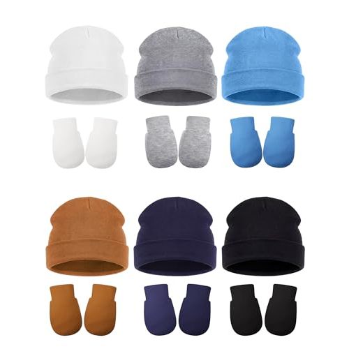 Geyoga 12 Pieces Newborn Hat Mittens Gloves Set Baby Boys Girls Cotton Baby Beanie for 0-12 Months