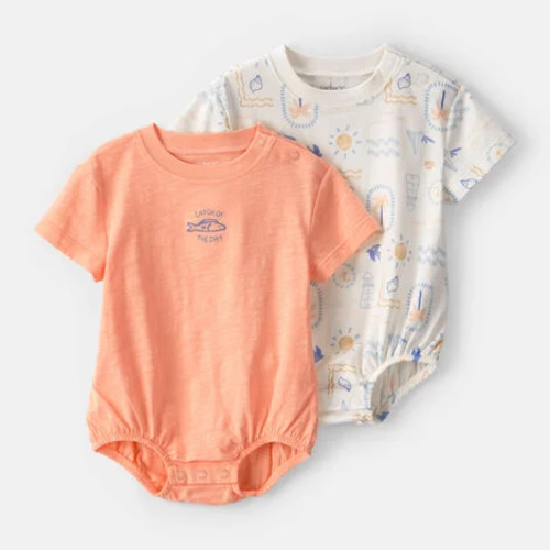 Baby 2-Pack Beach Multipack Bubble Rompers - Orange/Ivory | Carter's