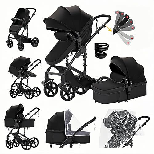 Baby Stroller 2-in-1 Travel Carriage with Bassinet Support One-Touch Folding Lightweight, Suitable for Newborns and Toddlers,Black