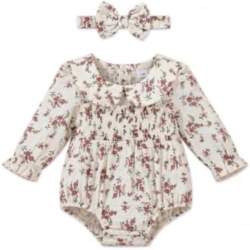 Renotemy Baby Girl Clothes Fall Winter Outfits Smocked Romper Preemie-18M