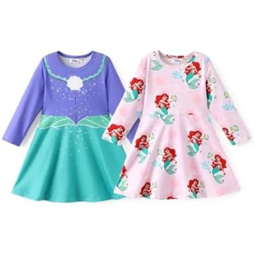 Disney Frozen Elsa Princess Minnie Mouse Stitch Toddler Girl Dresses 2 Pack Sleeveless and Ruffle Sleeve Dress Set 2-13 Years