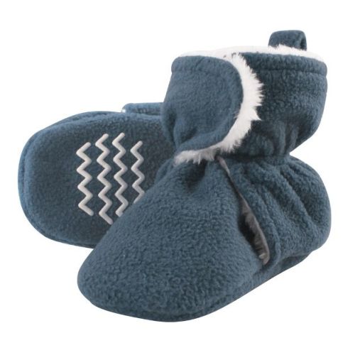 Hudson Baby Infant and Toddler Boy Cozy Fleece and Faux Shearling Booties, Coronet Blue, 0-6 Months
