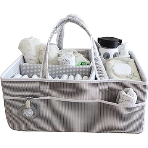 Lily Miles Baby Diaper Caddy - Organizer Tote Bag for Infant Boy or Girl - Baby Shower Basket - Nursery Must Haves - Registry Favorites - Newborn Caddie Car - Gray/Gray, Extra Large
