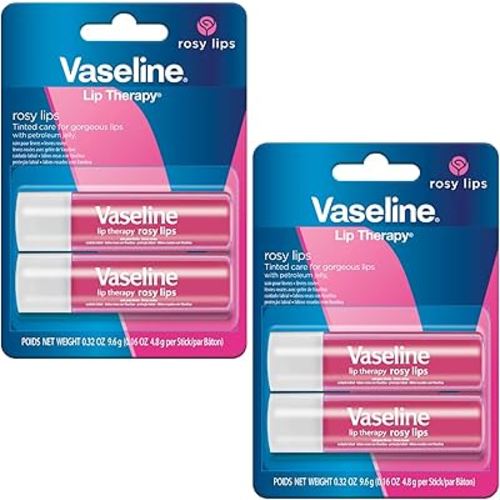 Vaseline Lip Therapy Care Rosy, Fast-Acting Nourishment, Ideal for Chapped, Dry, Cracked, or Damaged Lips, Lip Balm, 2-Pack of 2, 0.16 Oz Each, 4 Lip Balms