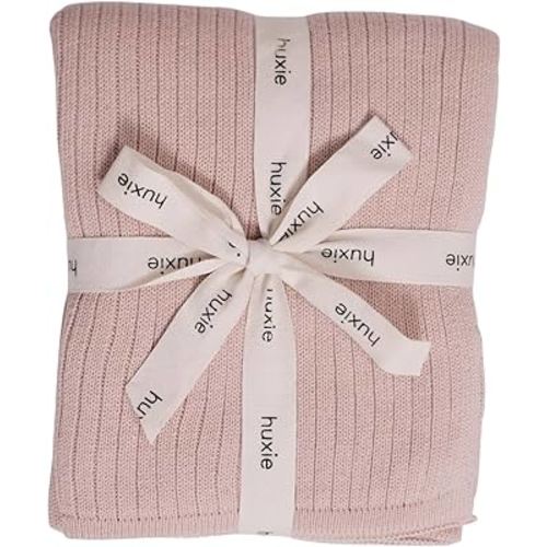 Knitted Organic Cotton Baby Blanket- Swaddle Blanket, 30" x 40" Soft Receiving Blanket for Newborn (0-2Yrs -Ribbed-Blush)