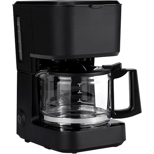 Amazon Basics 5 Cup Drip Coffee Maker with Glass Coffee Pot (0.8 Qt), Auto Shut-off, Auto Pause, Removable Filter Basket, Matte Black