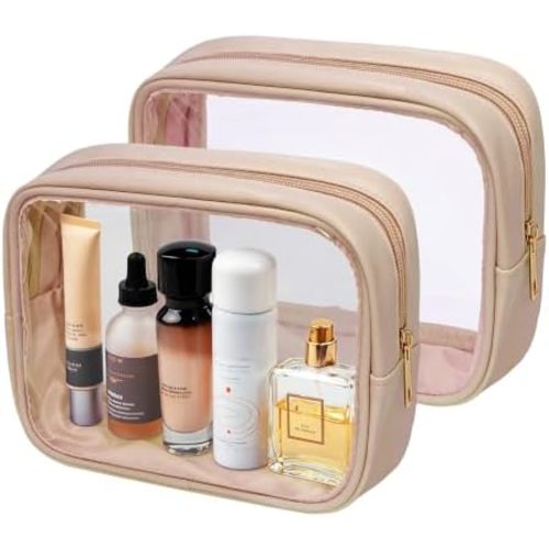 TSA Toiletry Bag Clear Makeup Bag Travel Essentials Cosmetic Bag for Men and Women Beige 2Pcs
