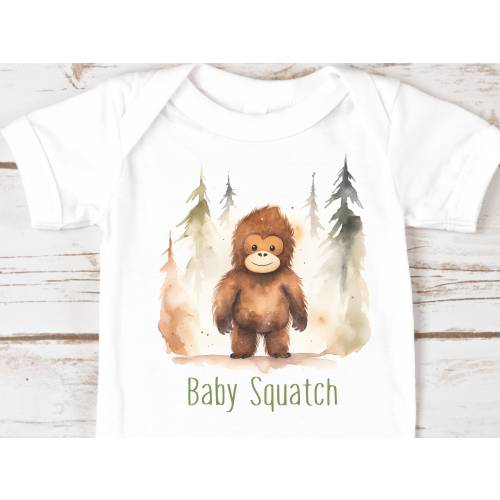 Baby Squatch One-Piece Bodysuit - Cute Sasquatch Watercolor Baby Shirt | Baby Bigfoot, Cute Fantasy Toddler Clothes, Unisex Geeky Baby