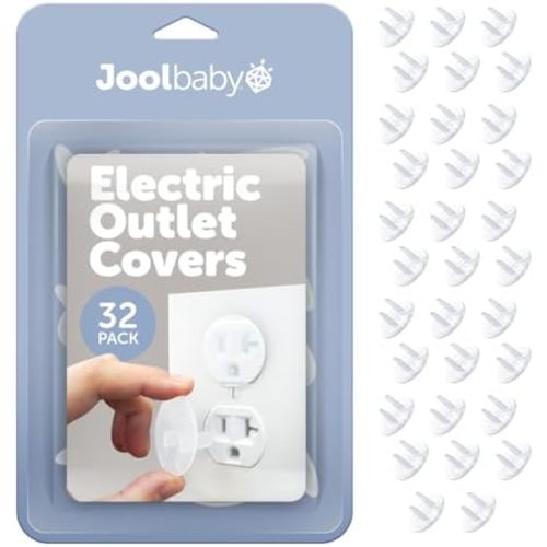 Jool Baby Outlet Covers (32 Pack) for Child Safety - Easy Adult Removal, Plug Protectors for Baby Proofing Electric Sockets - Transparent Design