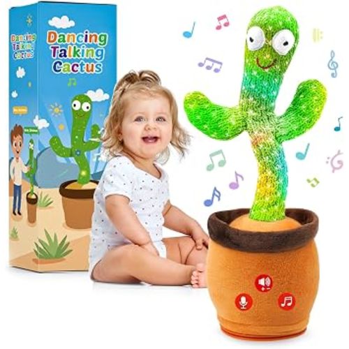 Baby Toys Dancing Talking Cactus for Toddlers, Interactive Boys Girls Funny Gifts for Infants 6-18 Months, Volume Adjustable, Mimicking Singing Repeating Recording Light Up Toy with English Songs