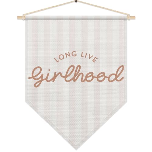 SHIEL-EVEN Girls Room Decor, Long Live Girlhood Canvas Wall Art, Nursery Bedroom Decor for Baby Girls Kids, Boho Pennant Flag Banner, Toddler Poster Hanger Frame
