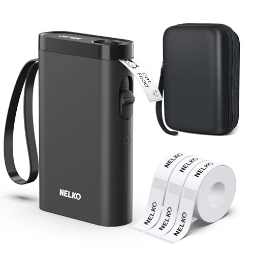 Nelko Label Maker Machine, P21 Label Printer with 3 Tapes & Case, Black | Creative App & Multiple Templates, Inkless Printing, Built-in Cutter, Ideal for School, Teacher Supplies, Office, and Home