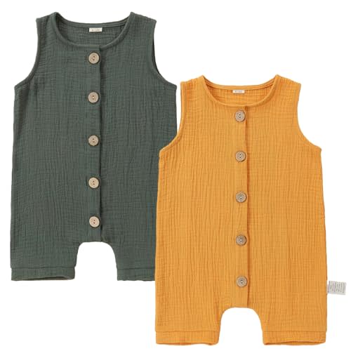 2 Pack Baby Sleeveless Cotton Romper Jumpsuits Summer Clothes 0-24 Months