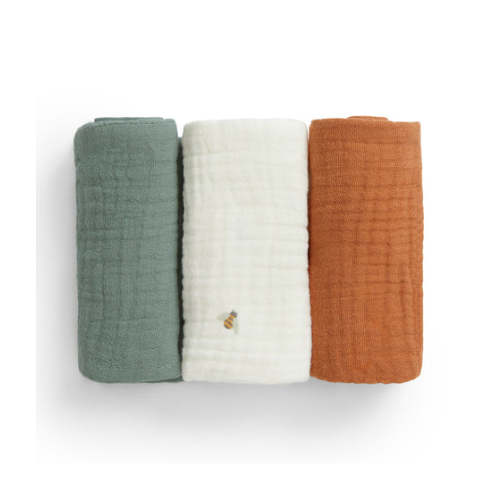 Wash Cloth 3 Pack Muslin Sage Bees