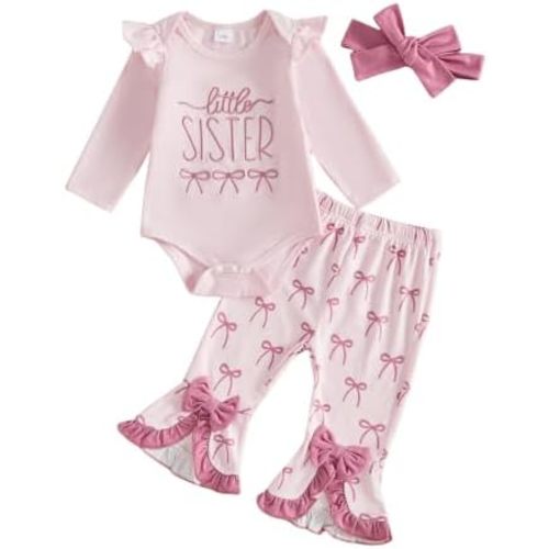 Newborn Baby Girl Clothes Little Sister Romper and Flare Pants Fall Outfit