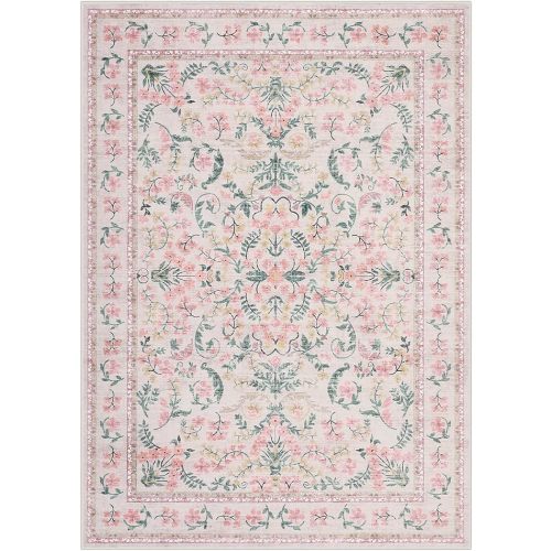 Washable Rug for Living Rooms, Vintage Floral Rug with Non Slip Rubber Backing, Soft Thin Low Pile Carpet, Indoor Non Shedding Floor Covering, Foldable Printed Accent Mat