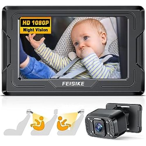 FEISIKE Baby Car Camera HD 1080P with Display, 4.3'' Back Seat Baby Car Camera Monitor for Crystal Infrared Night Vision, 360° Rotation & 149° Wide View, 3 Mins Easy Installation