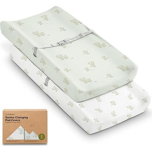 2-Pack Organic Changing Pad Covers for Girl, Boy, Neutral - 100% Cotton Changing Table Pad Cover, Soft Baby Nursery Diaper Changing Pad Sheets, Contour Changing Pads Liners, Change Pad Cover (Elly)