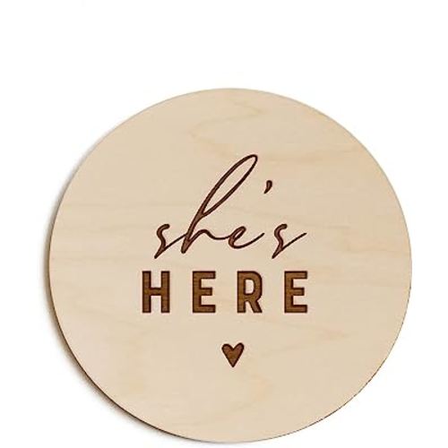 The Cotton & Canvas Co. She's Here Newborn Baby Girl Announcement, Nursery Sign, Nursery Decor, Baby Shower, Modern, Wooden Plaque, Birth Prop, New Mom Gift