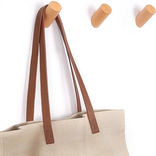 Wood Wall Hooks, 3 Pack Rustic Coat Hook Wall-Mounted, Decorative Hooks for Hanging Coats Hats Towels Robes Hat Rack for Wall (Beech Wood)