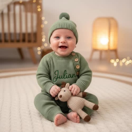Personalized Baby Name Romper, Embroidered Newborn Romper Set, Custom Knit Baby Romper, Coming Home Outfit, Baby Shower Gift, Birthday Gift