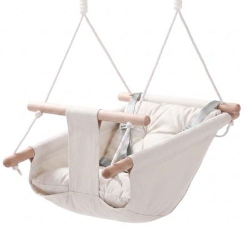 VEVOR Baby Swing 66 lbs Weight Capacity 3 Modes Canvas Hammock Swing White, for Indoor and Outdoor, 5-Point Harness and Tree Straps, Wooden, White