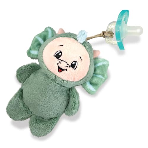 RaZbaby RaZbuddy LuLu Dragon Flat-Lay Plush Pacifier Holder with Detachable JollyPop Pacifier, 0M+, 100% Medical Grade Silicone, Machine Washable Designer Stuffed Animal (LuLu Dragon)