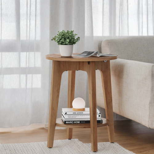 Round End Table Farmhouse Small Side Table Living Room Corner Table Drink Table Rustic Walnut
