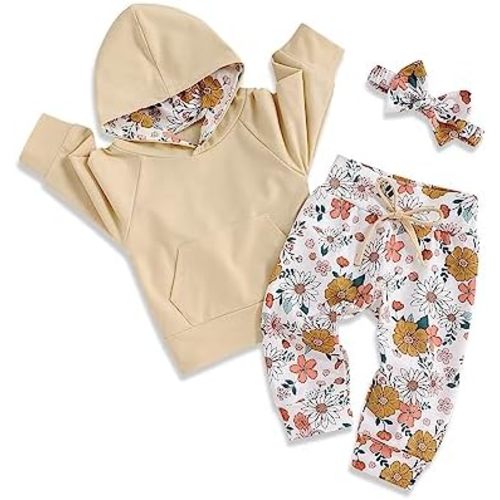 oklady Baby Girl Clothes,Hoodie Tops Floral Pant with Cute Headband Baby Girl Fall Outfits