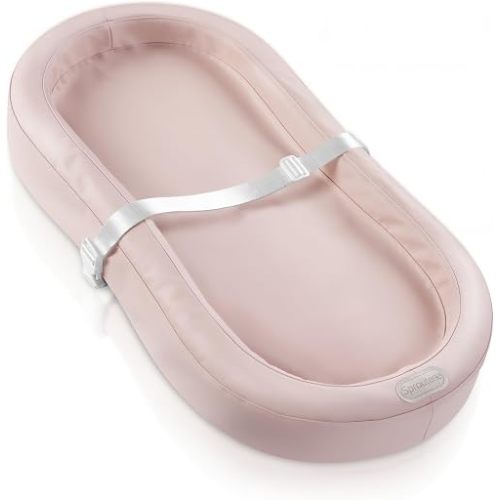 Sprouterie Baby Changing Pad for Dresser and Changing Table, Waterproof Wipeable PU Leather Cover, Contoured Diaper Mat with Safety Strap and Non-Slip Base, 31.5 x 15.8 x 4 in (Pink)