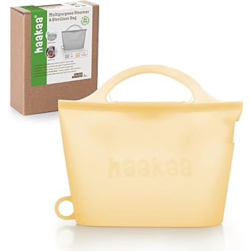 Haakaa On-The-Go Silicone Microwave Steam Sterilizer Bags for Travel, 40oz/1250ml Reusable Silicone Steaming Bags for Baby Bottles, Breast Pump, Accessories, Pacifiers, Teethers, Pineapple/1PC