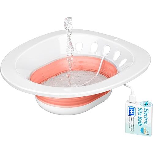 Pochik Electric Sitz Bath, Sitz Bath for Toilet Seat, Sitz Bath for Hemorrhoids Postpartum Care Tub, Sits Bath Kit for Women, Automatic Flushing, Collapsible