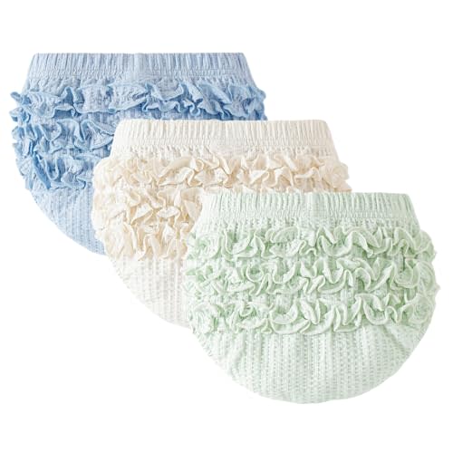 SOBOWO Baby Girl Bloomers Ruffle Diaper Cover for Girls Ribbed 3-Pack Newborn Infant Toddler Underwear for Cake Smash, Daily