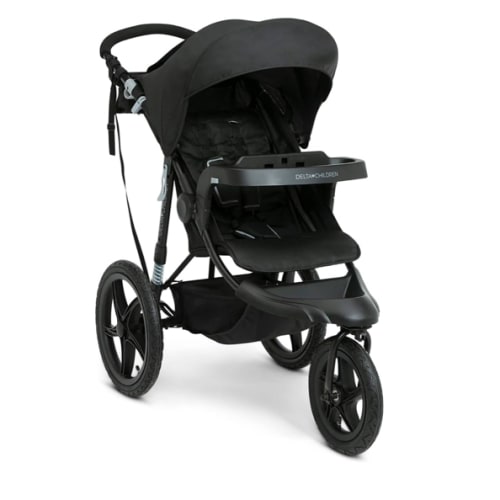 Delta Children Apollo Jogging Stroller - Shock Absorbing Frame with Large Canopy & Recline - Car Seat Compatible, Black