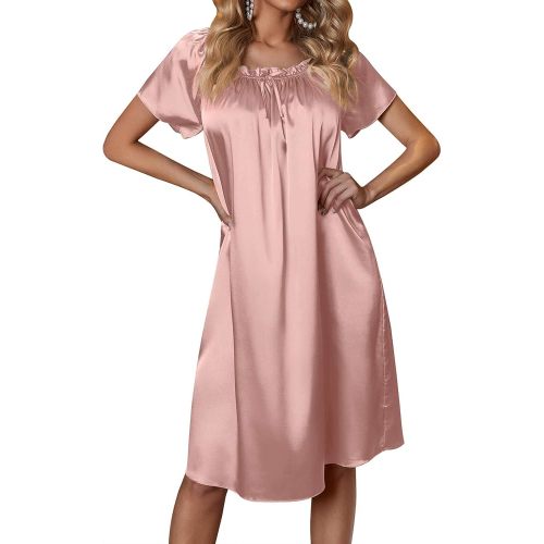 Ekouaer Nightgown for Women Satin Silk Night Gown Loose Plus Size Sleepwear