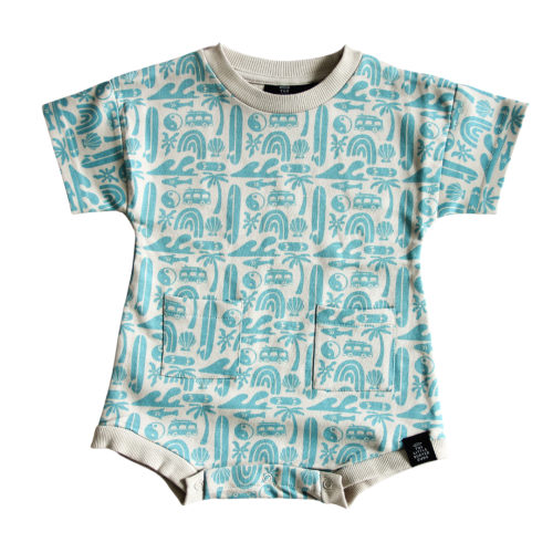 Grey and Blue Bus Onesie Romper