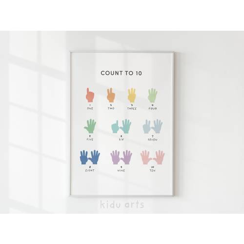 Count to 10 Poster, Numbers Print, Kids Wall Art, Rainbow Homeschool Decor, Montessori Classroom, Toddler Learning 1-10, DIGITAL DOWNLOAD