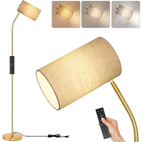 Ldeco Gold Arc Floor Lamp for Living Room with Remote Color Changing Stepless Dimmable Bulb Included Tall Stand Reading Lamp for Living Room Bedroom Office Corner Lamp for Small Space(Beige/Gold)