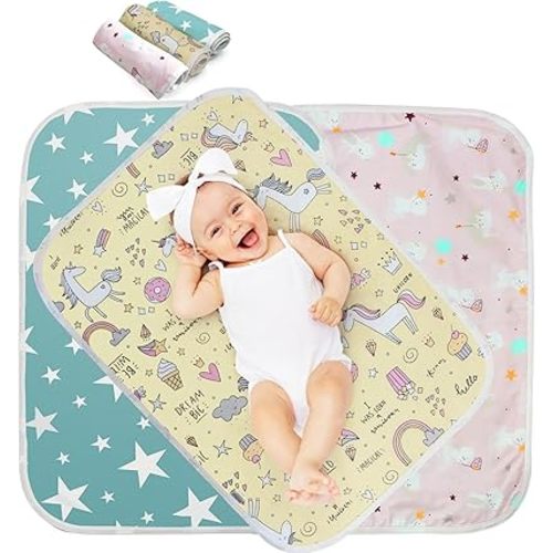 Changing Pad Liners 3PCS Baby Changing Mat Waterproof Portable Absorbent Soft Cotton Changing Table Cover for Home and Trave (Colorful)