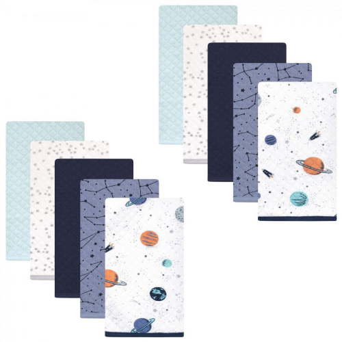 Hudson Baby Infant Boy Quilted Burp Cloths, Space, One Size