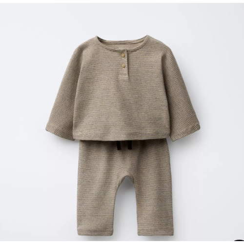 STRIPED T-SHIRT AND PANTS SET - taupe brown | ZARA United States