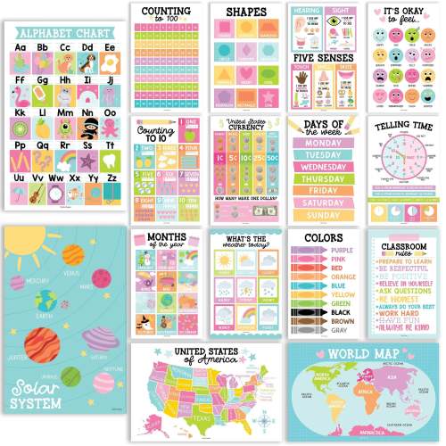 PreK Educational Posters | Set of 16 | Classroom Supplies
