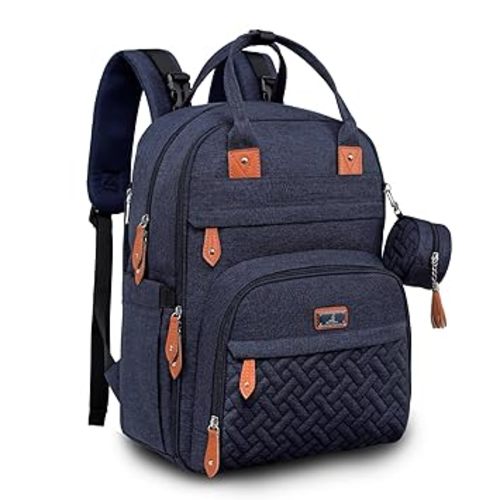 BabbleRoo Diaper Bag Backpack - Baby Essentials Travel Tote - Multi Function Water Resistant Diaper Bag, Travel Essentials Baby Bag with Changing Pad, Stroller Straps & Pacifier Case - Navy Blue