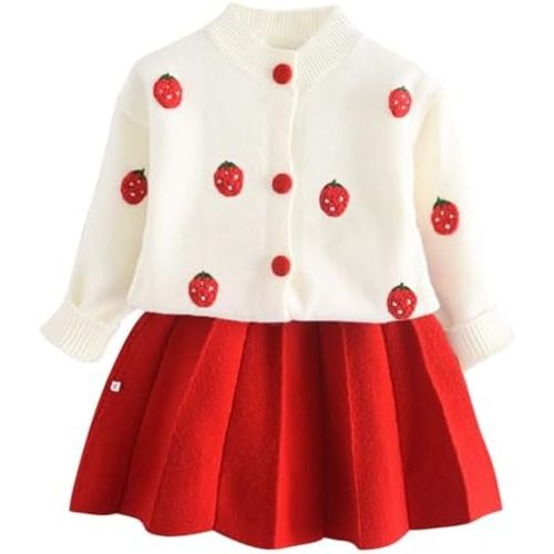 Toddler Baby Girls Fall Outfits Long Sleeve Knitted Sweater Tops Pleated Mini Skirt Set Autumn Winter Clothes Set