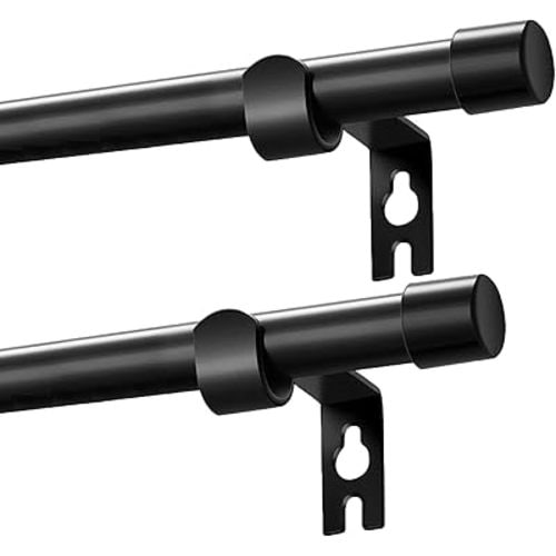 Black Curtain Rods 2 Pack, 5/8 Inch Small Curtain Rods for Windows 32 to 90 Inch Stainless Steel with Brackets Easy to Install for Bedroom Living room Bathroom Kitchen
